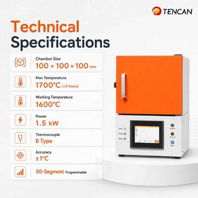 TENCAN CE Certified 1700°C Dental Zirconia Sintering Furnace with MoSi2 Heater and 7-Inch Touch Screen for Denture Ceramic