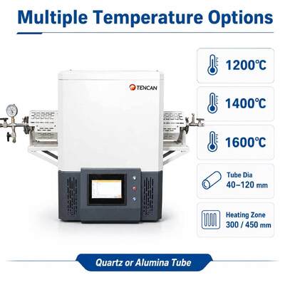 TENCAN TC-12NT 1600°C Max Temperature Vacuum Tube Furnace with High-Purity Quartz Tube and Programmable Temperature Control
