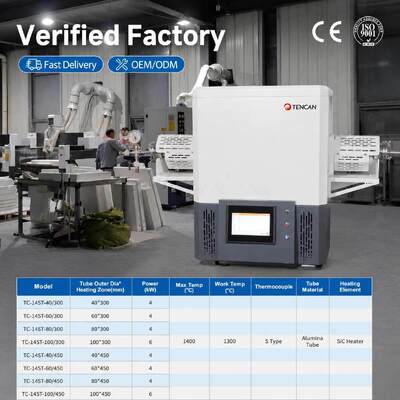 TENCAN TC-14ST 1400C Vacuum Tube Furnace SiC Heater S-Type Thermocouple High-Temp Alumina Tube Lab Split Sintering Oven